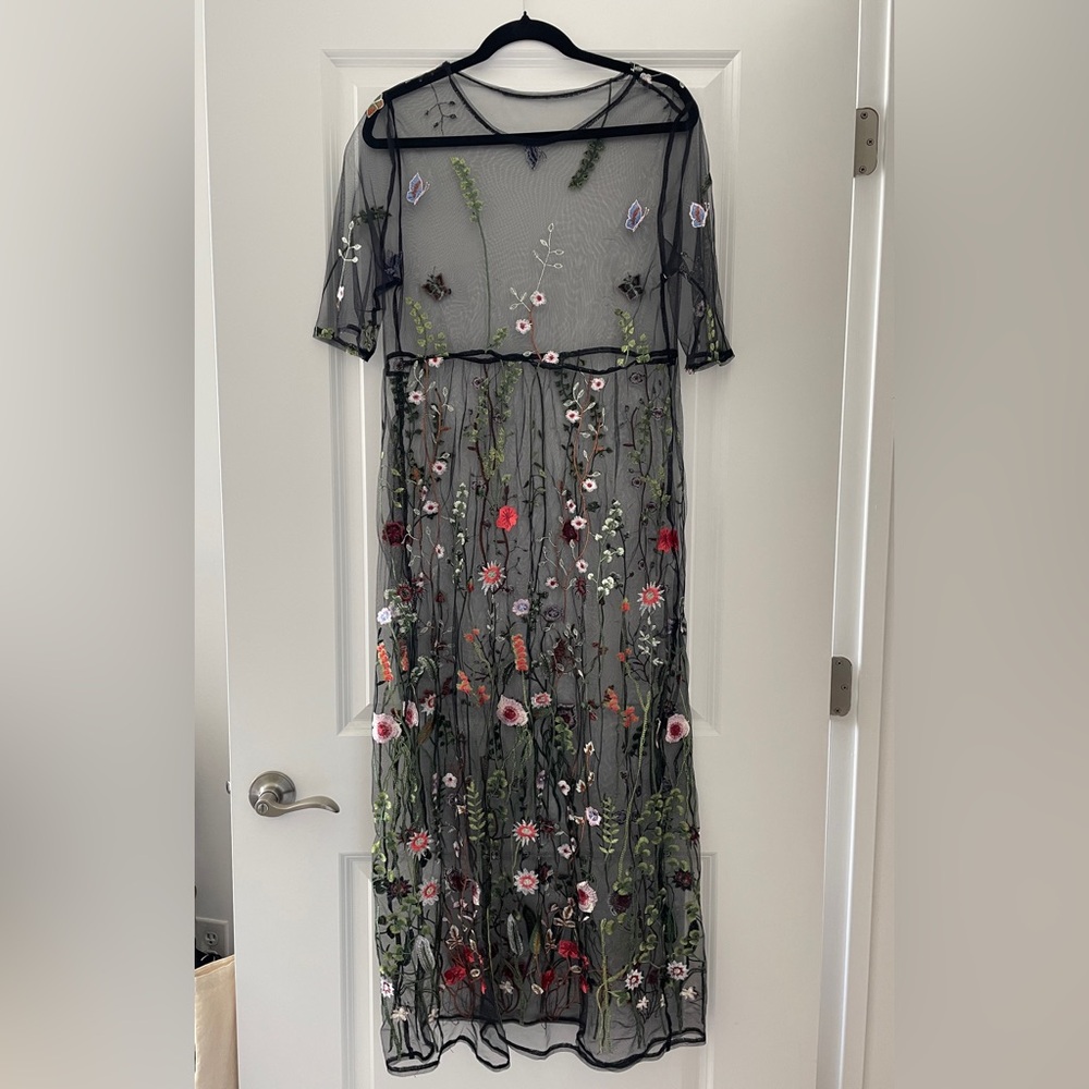 JJ’s House A-line Illusion Scoop Floor-Length Lace Floral Evening Dress - Picture 3 of 10